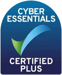 Cyber Essentials Plus certified badge: Omega IT, 2026, certified via CyberSmart