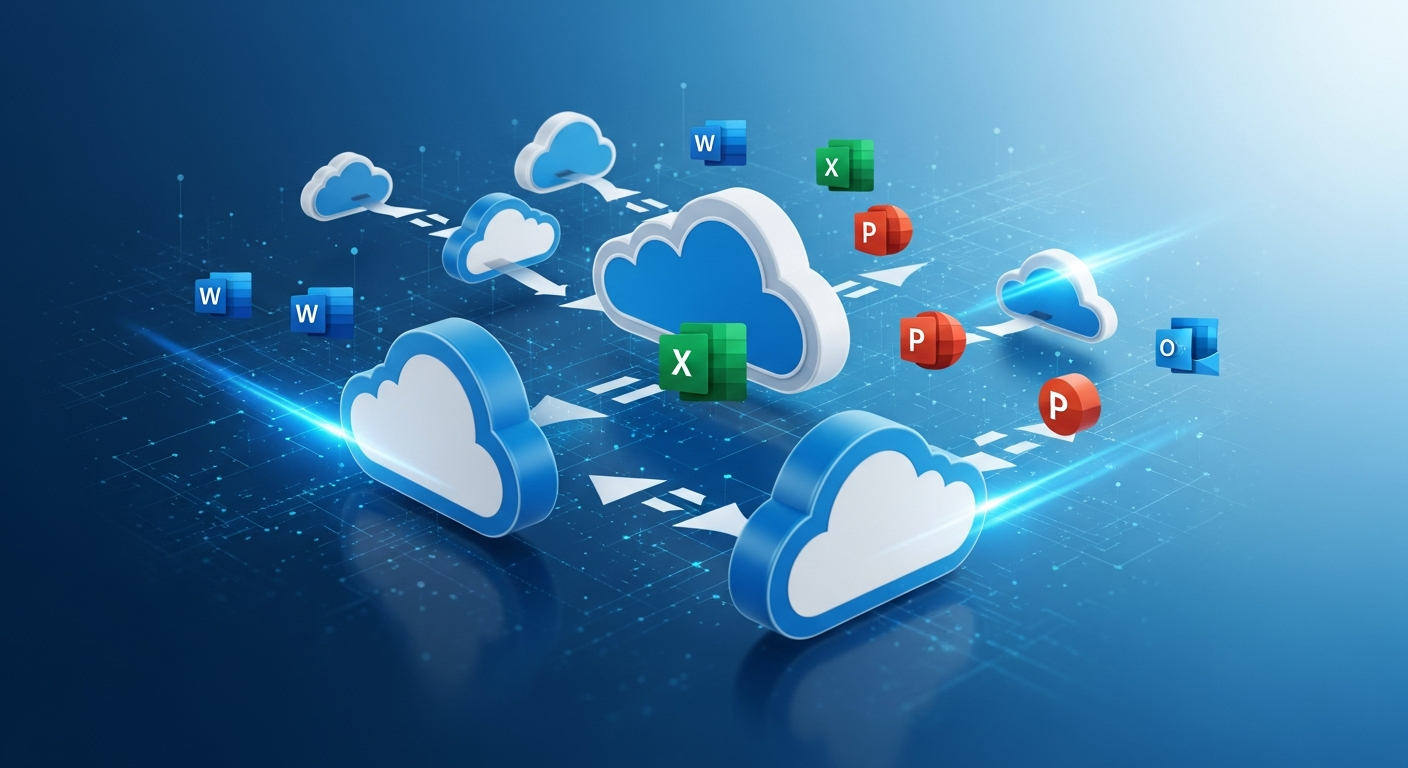 Microsoft 365 cloud migration concept with Office apps in the cloud